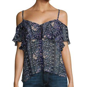 Paige Henna Silk Cold Shoulder Top
